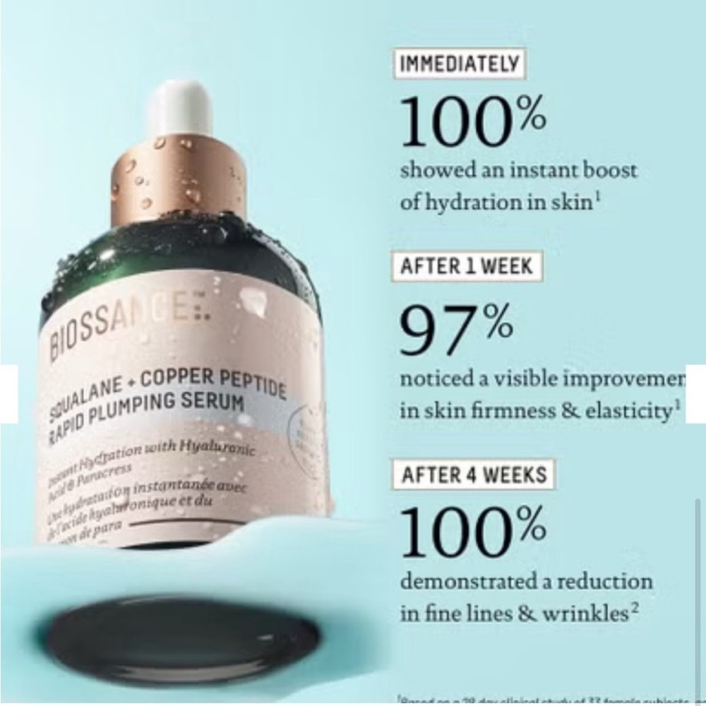 Biossance NIB Squaline Copper Peptide Rapid Plumping Serum- FULL SIZE 1.69 fl oz - Picture 3 of 8